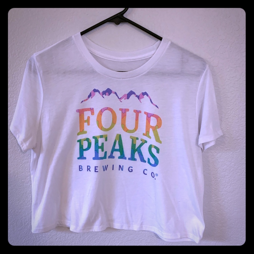 Four Peaks rainbow logo crop top